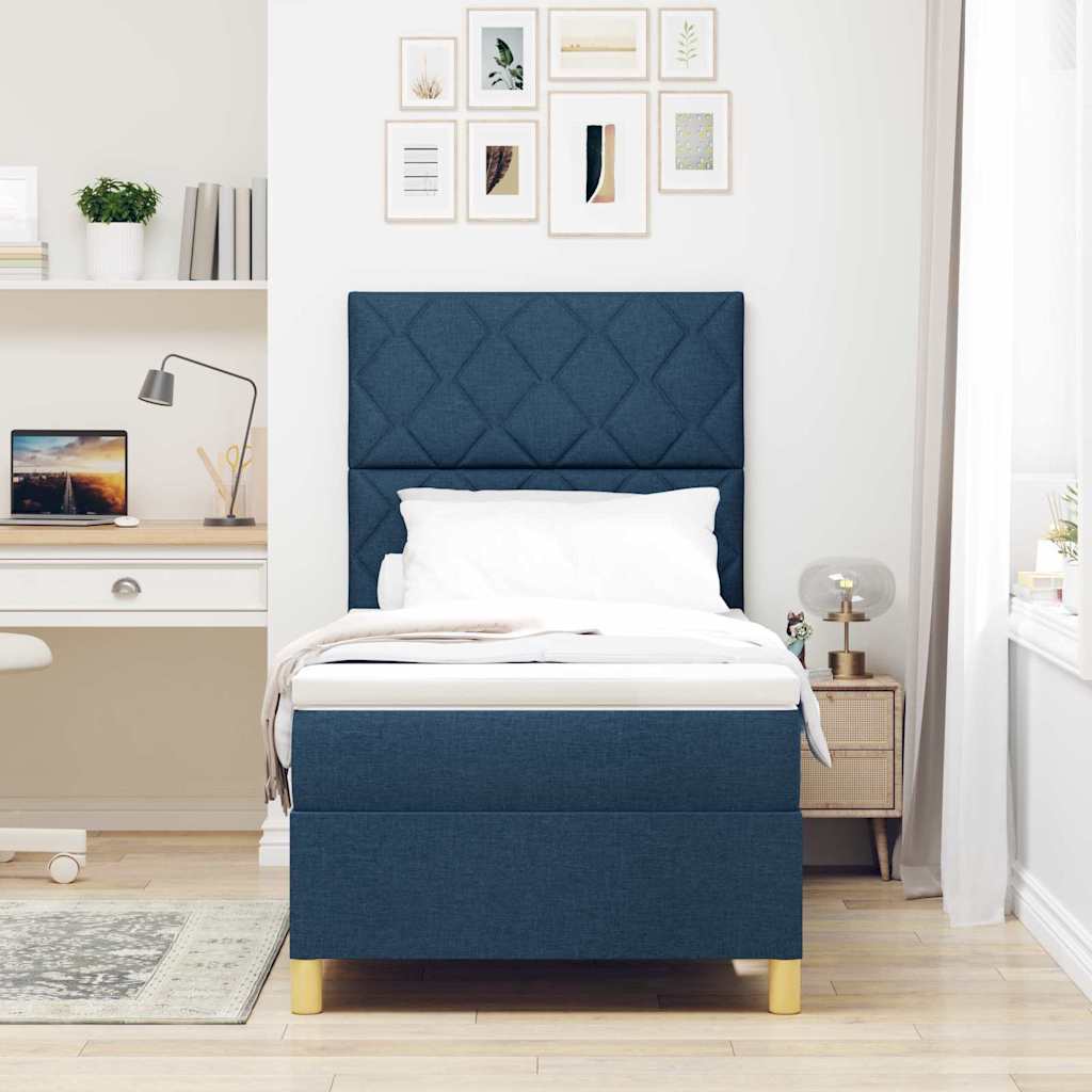 Lit à ressort LED avec tête de lit Bleu 100 x 200 cm tissu - XIOS