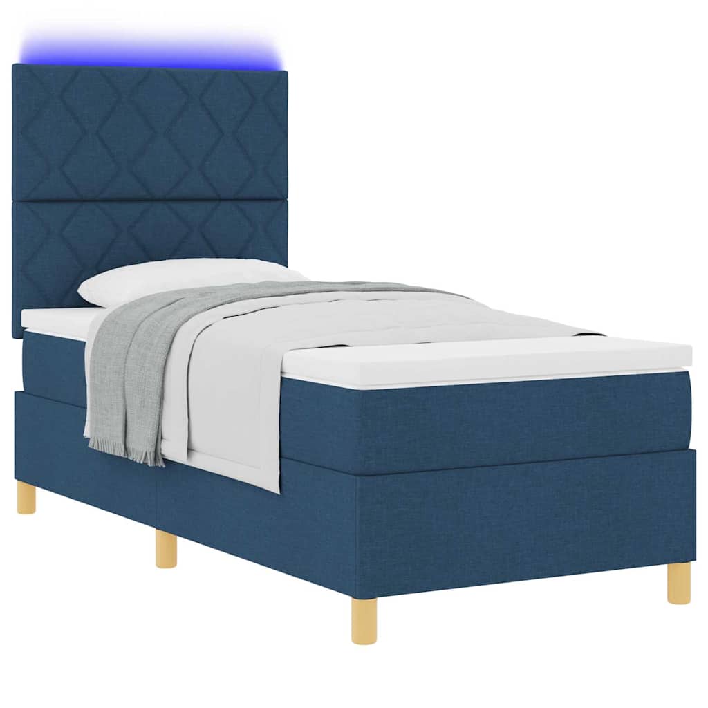 Lit à ressort LED avec tête de lit Bleu 100 x 200 cm tissu - XIOS