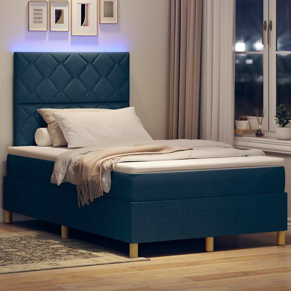 Lit à ressort LED avec matelas Bleu 120 x 200 cm tissu - XIOS