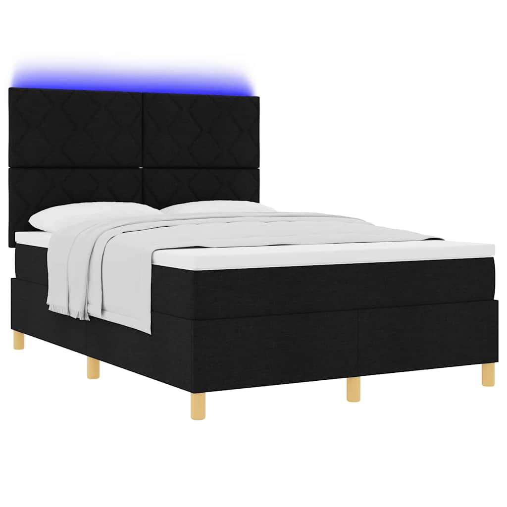 Lit à ressort LED avec tête de lit Noir 140 x 190 cm tissu