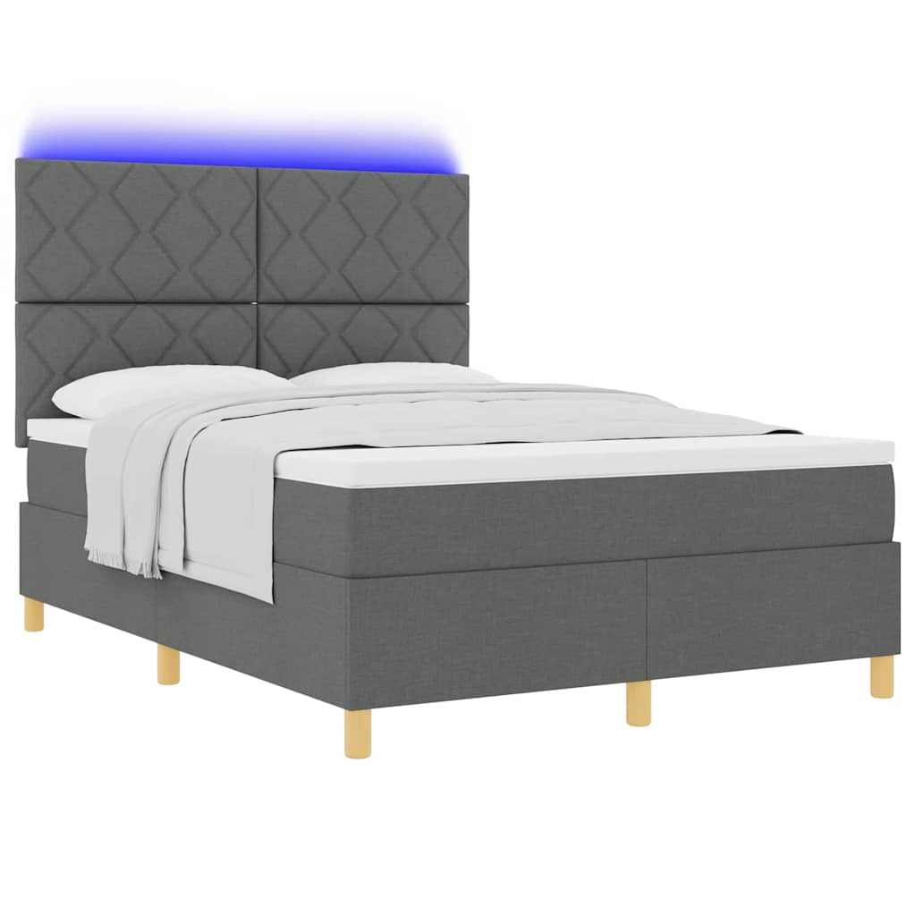 Lit à ressort LED Gris foncé 160 x 200 cm tissu