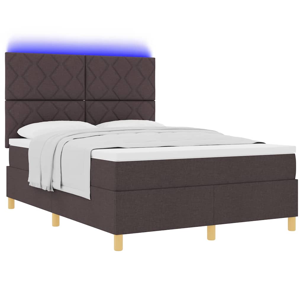 Lit à ressort LED Marron foncé 160 x 200 cm tissu