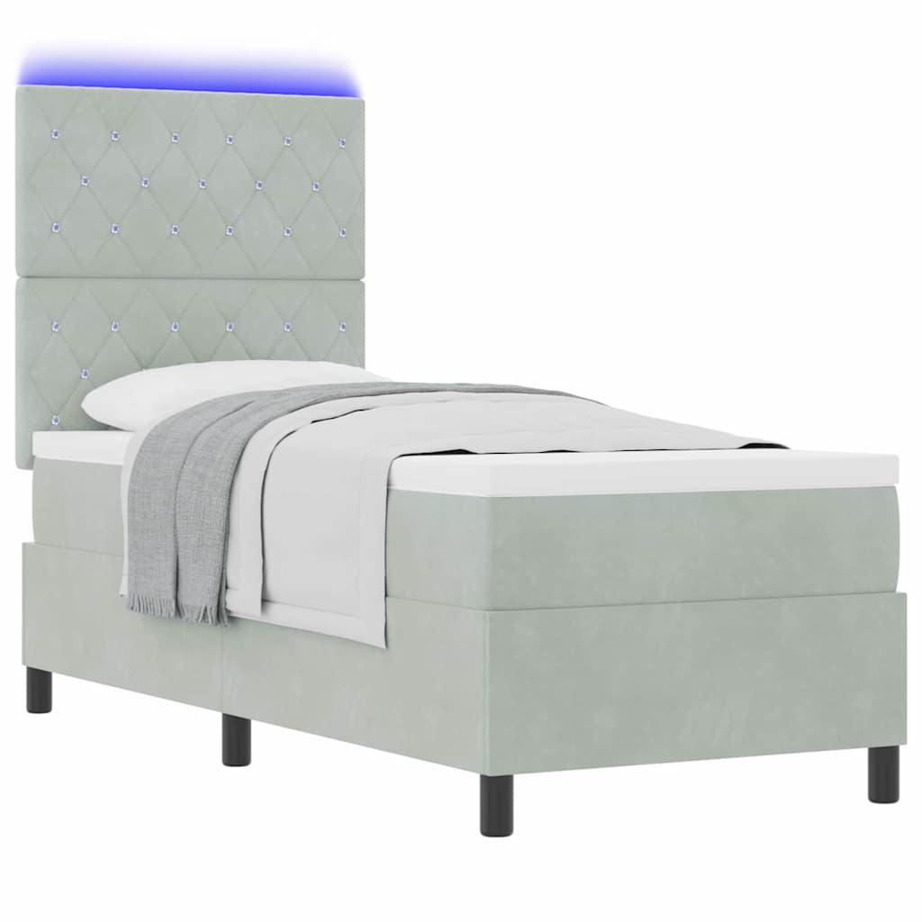 Lit à ressort LED avec matelas Gris clair 80 x 200 cm tissu - XIOS