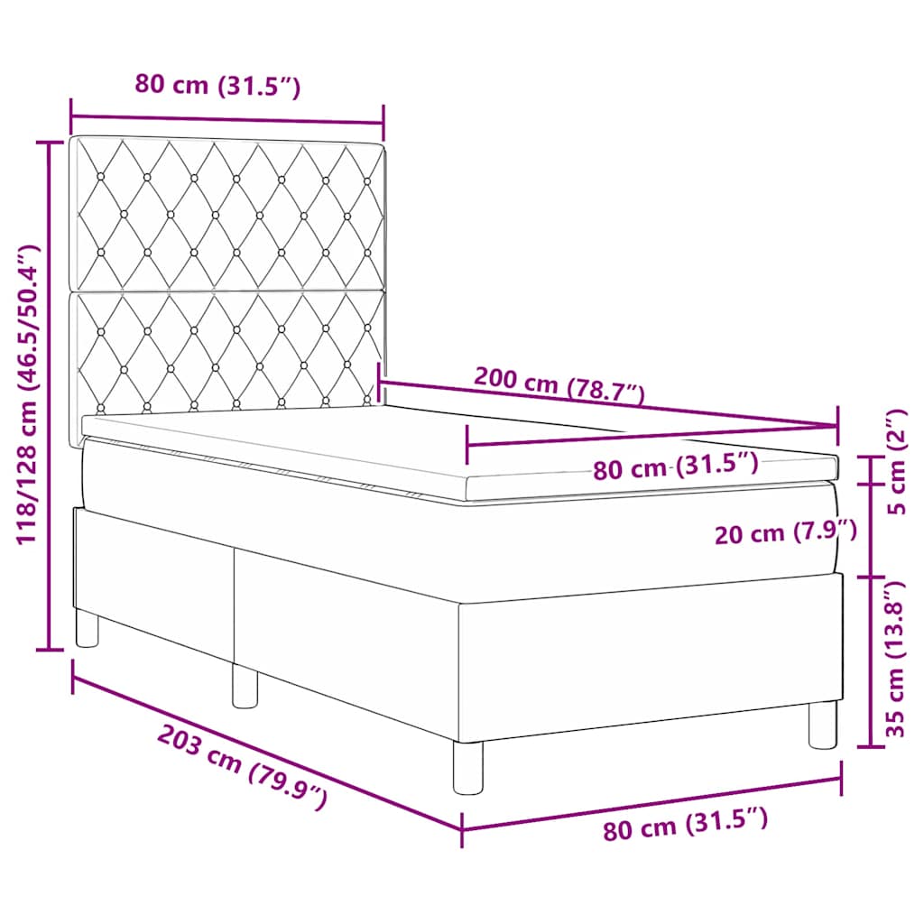 Lit à ressort LED avec matelas Gris clair 80 x 200 cm tissu - XIOS