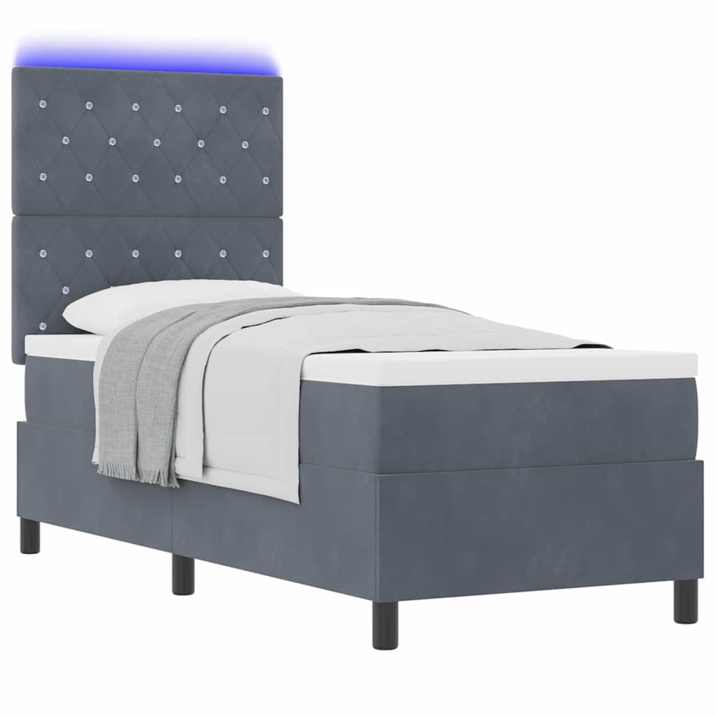 Lit à ressort LED avec matelas Gris foncé 80 x 200 cm tissu - XIOS
