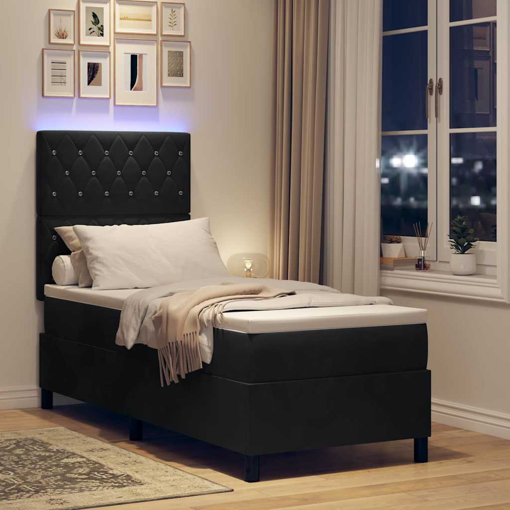 Lit à ressort LED avec matelas Noir 80 x 200 cm Velours