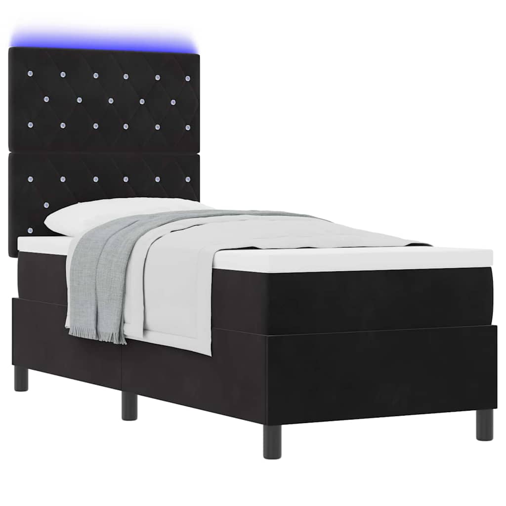 Lit à ressort LED avec matelas Noir 80 x 200 cm Velours