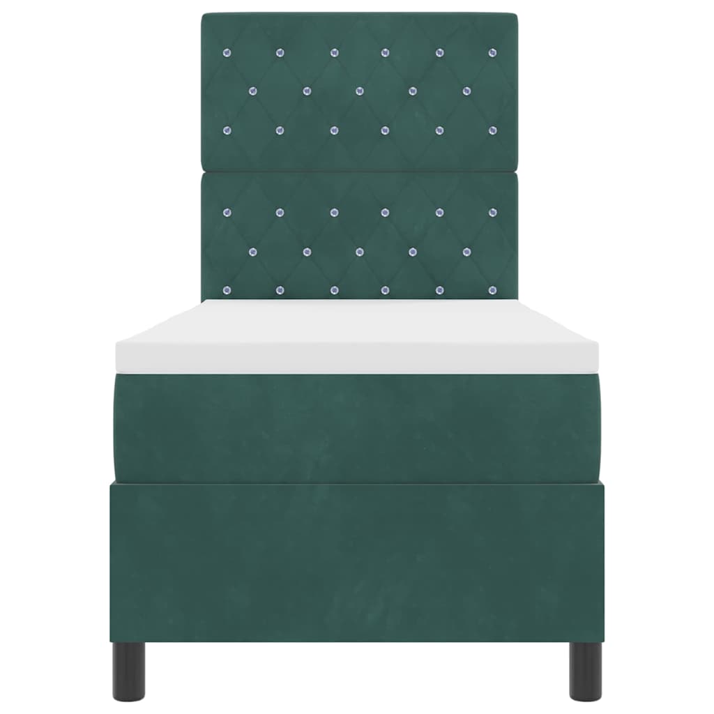 Lit à ressort LED avec matelas Vert foncé 80 x 200 cm tissu