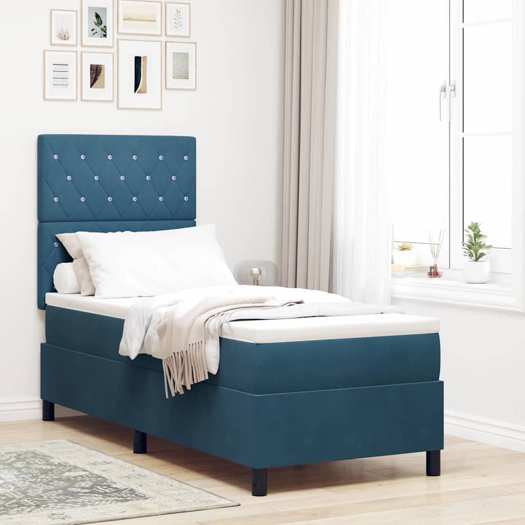 Lit à ressort LED avec matelas Bleu foncé 80 x 200 cm Velours