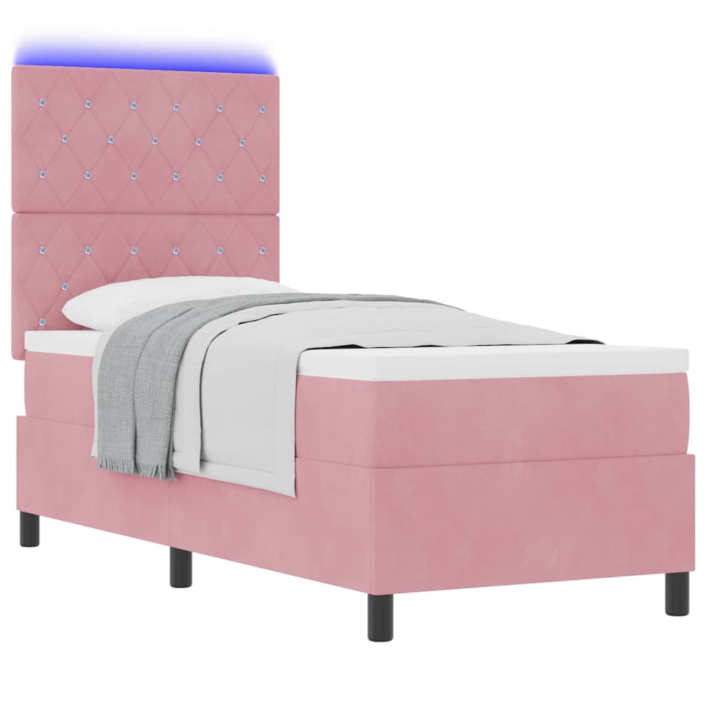 Lit à ressort LED avec matelas Rose 80 x 200 cm Velours
