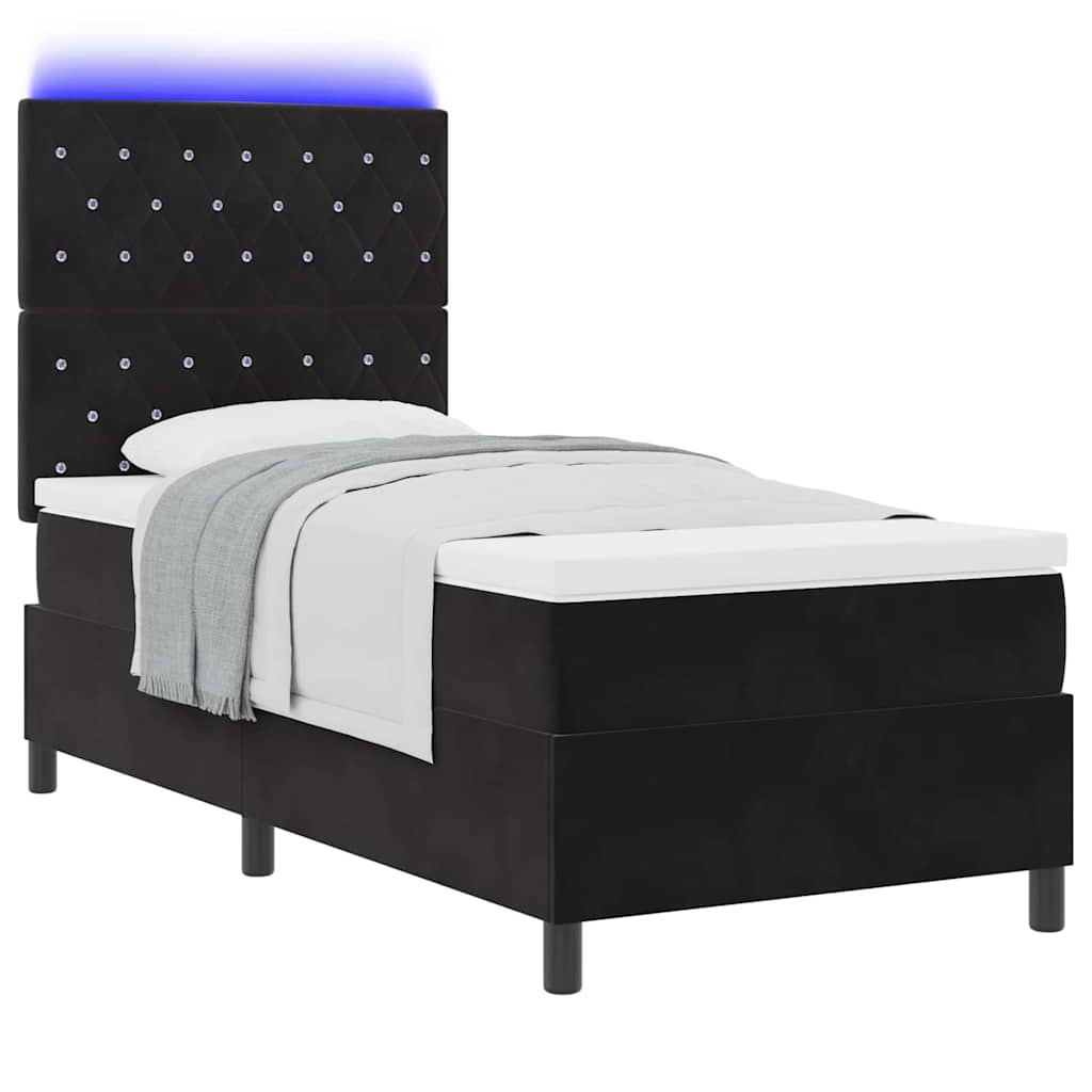 Lit à ressort LED avec matelas Noir 90 x 190 cm tissu - XIOS