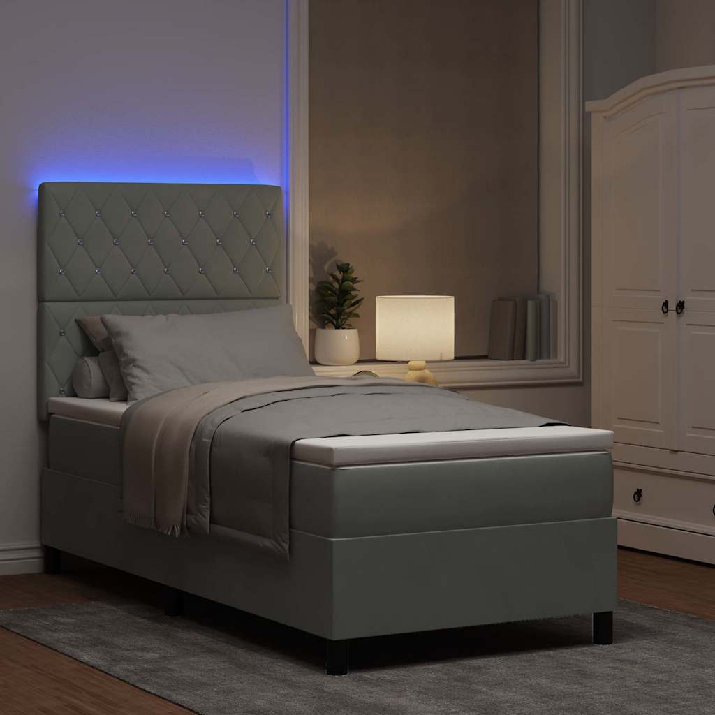 Lit à ressort LED avec matelas Gris clair 90 x 200 cm Velours