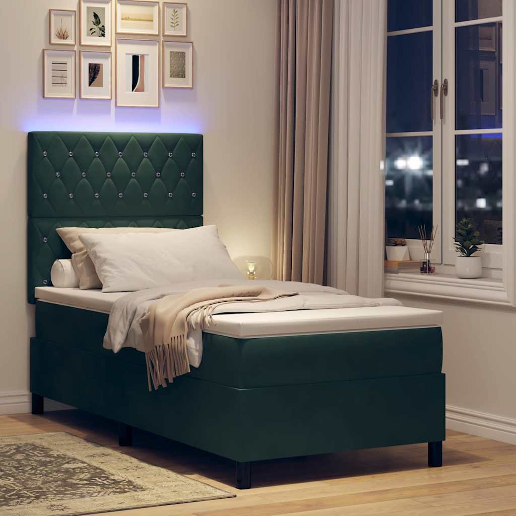 Lit à ressort LED avec matelas Vert foncé 100 x 200 cm Velours - XIOS