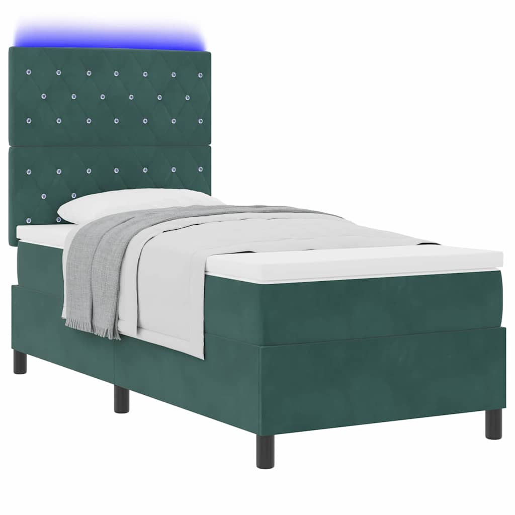 Lit à ressort LED avec matelas Vert foncé 100 x 200 cm Velours - XIOS