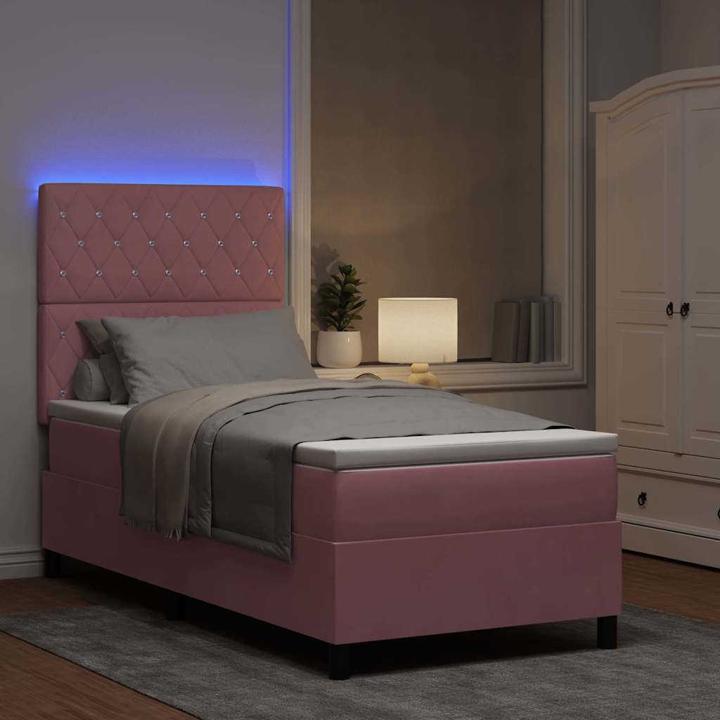 Lit à ressort LED avec matelas Rose 100 x 200 cm Velours - XIOS