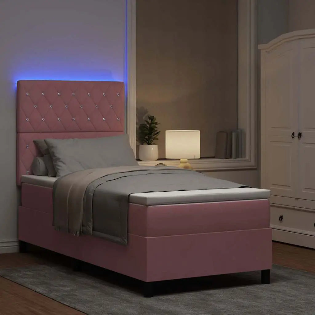 Lit à ressort LED avec matelas Rose 100 x 200 cm Velours - XIOS