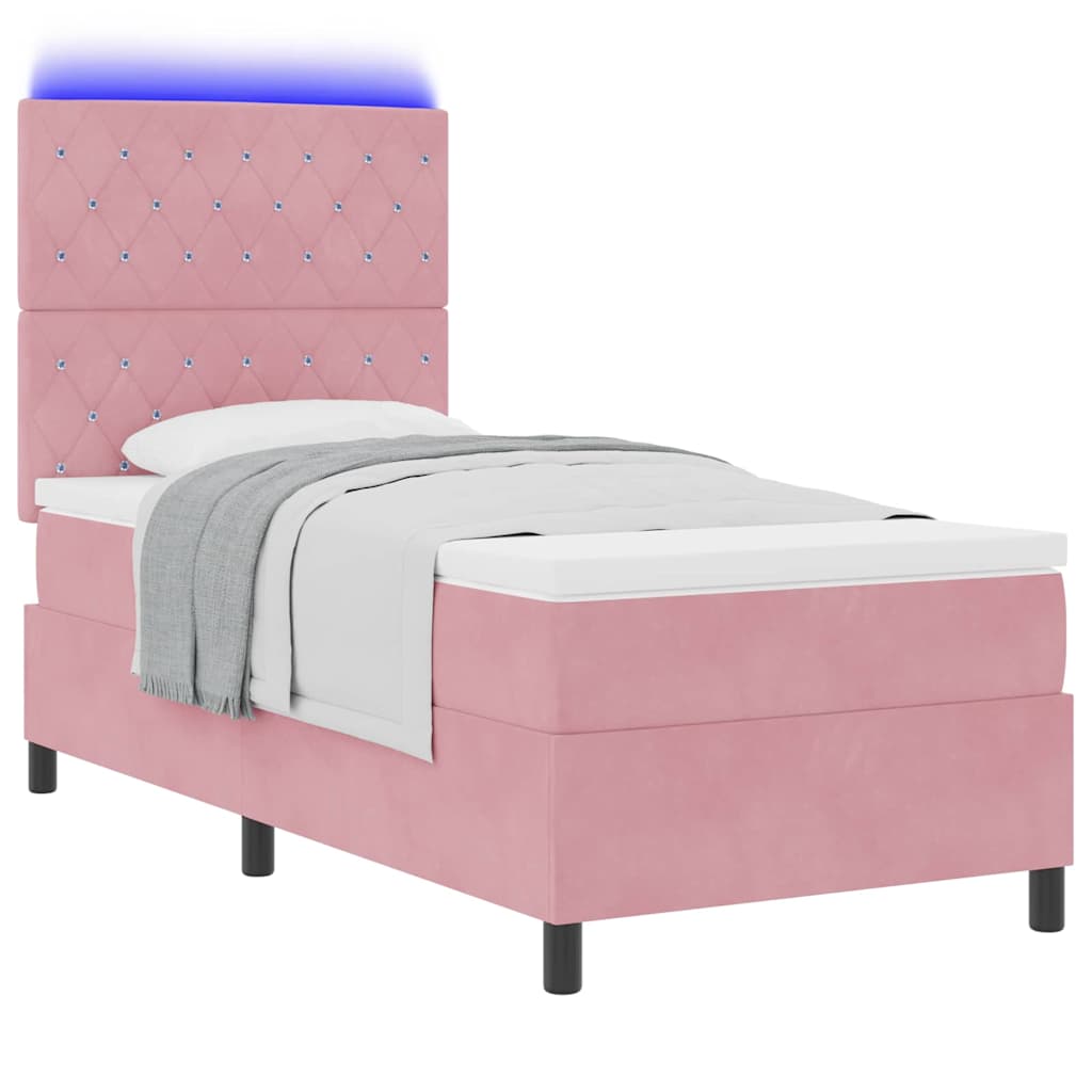 Lit à ressort LED avec matelas Rose 100 x 200 cm Velours - XIOS
