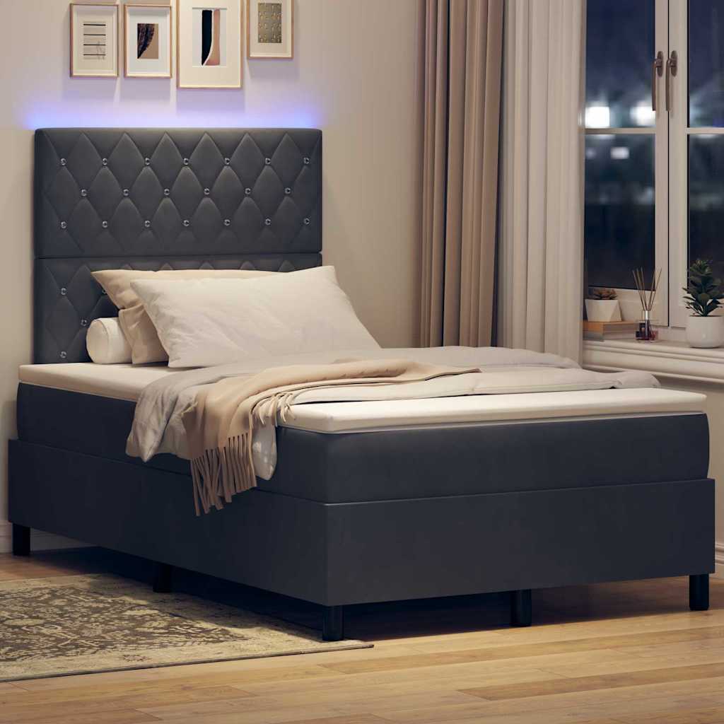 Lit à ressort LED avec matelas Gris foncé 120 x 190 cm Velours - XIOS