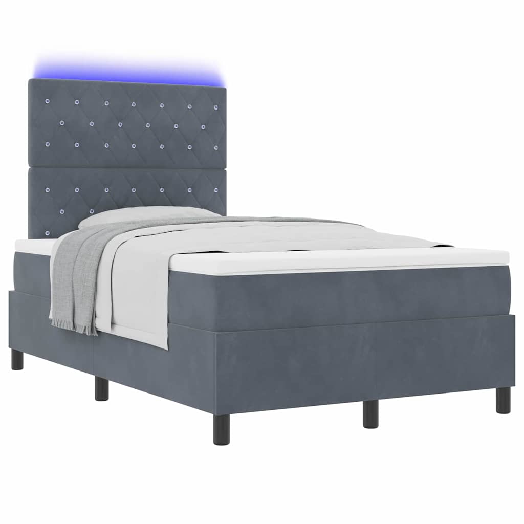 Lit à ressort LED avec matelas Gris foncé 120 x 190 cm Velours - XIOS