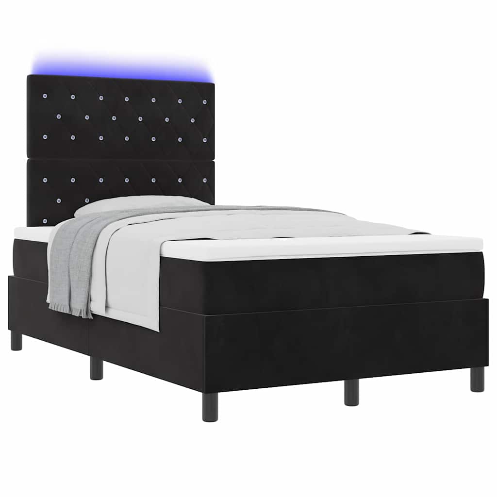 Lit à ressort LED avec matelas Noir 120 x 190 cm Velours