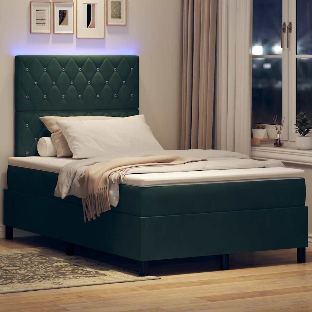 Lit à ressort LED avec matelas Vert foncé 120 x 190 cm Velours - XIOS