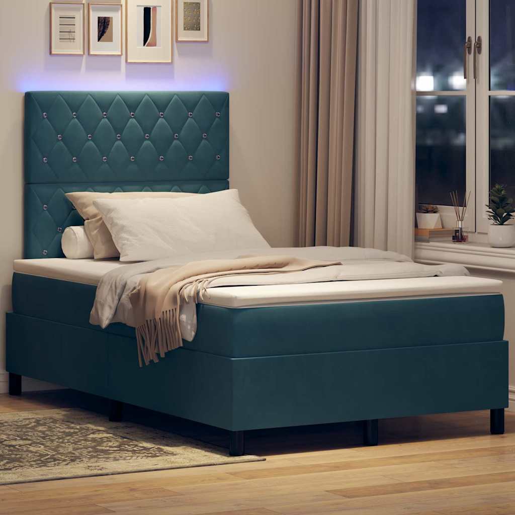 Lit à ressort LED avec matelas Bleu foncé 120 x 190 cm Velours