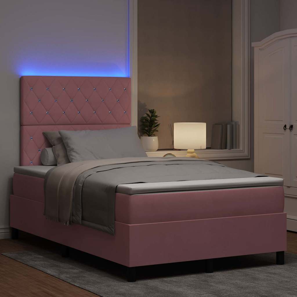 Lit à ressort LED avec matelas Rose 120 x 190 cm Velours - XIOS