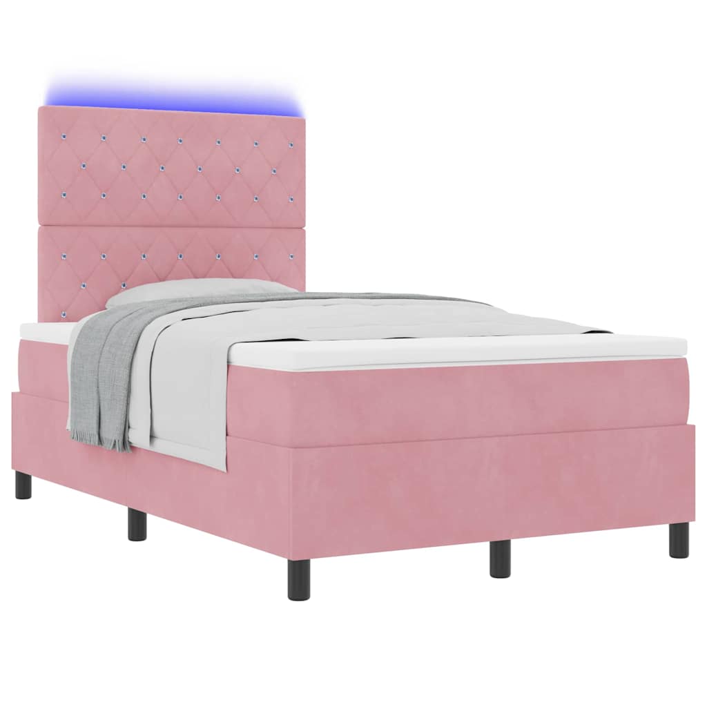 Lit à ressort LED avec matelas Rose 120 x 190 cm Velours - XIOS