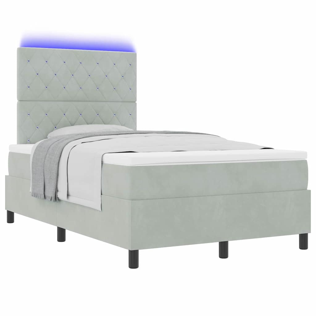 Lit à ressort LED avec matelas Gris clair 120 x 200 cm Velours