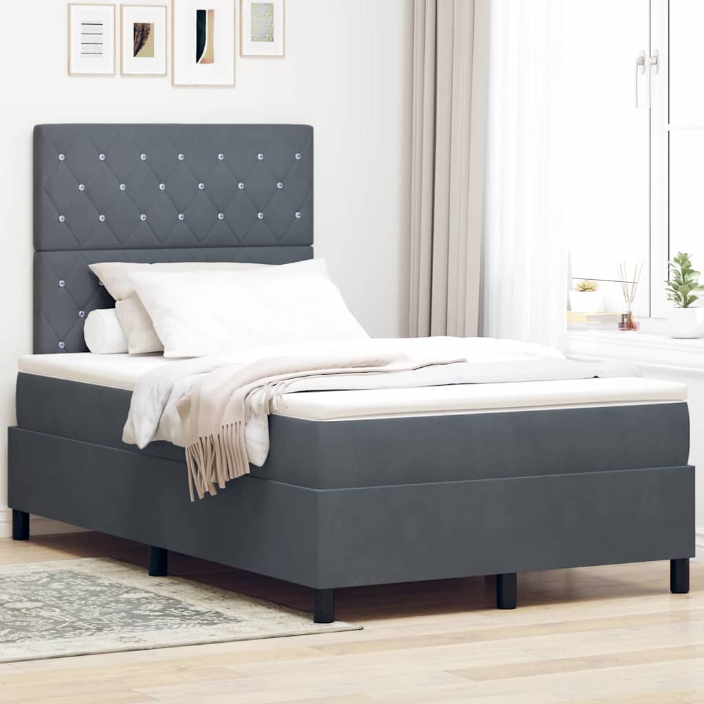 Lit à ressort LED avec matelas Gris foncé 120 x 200 cm Velours - XIOS