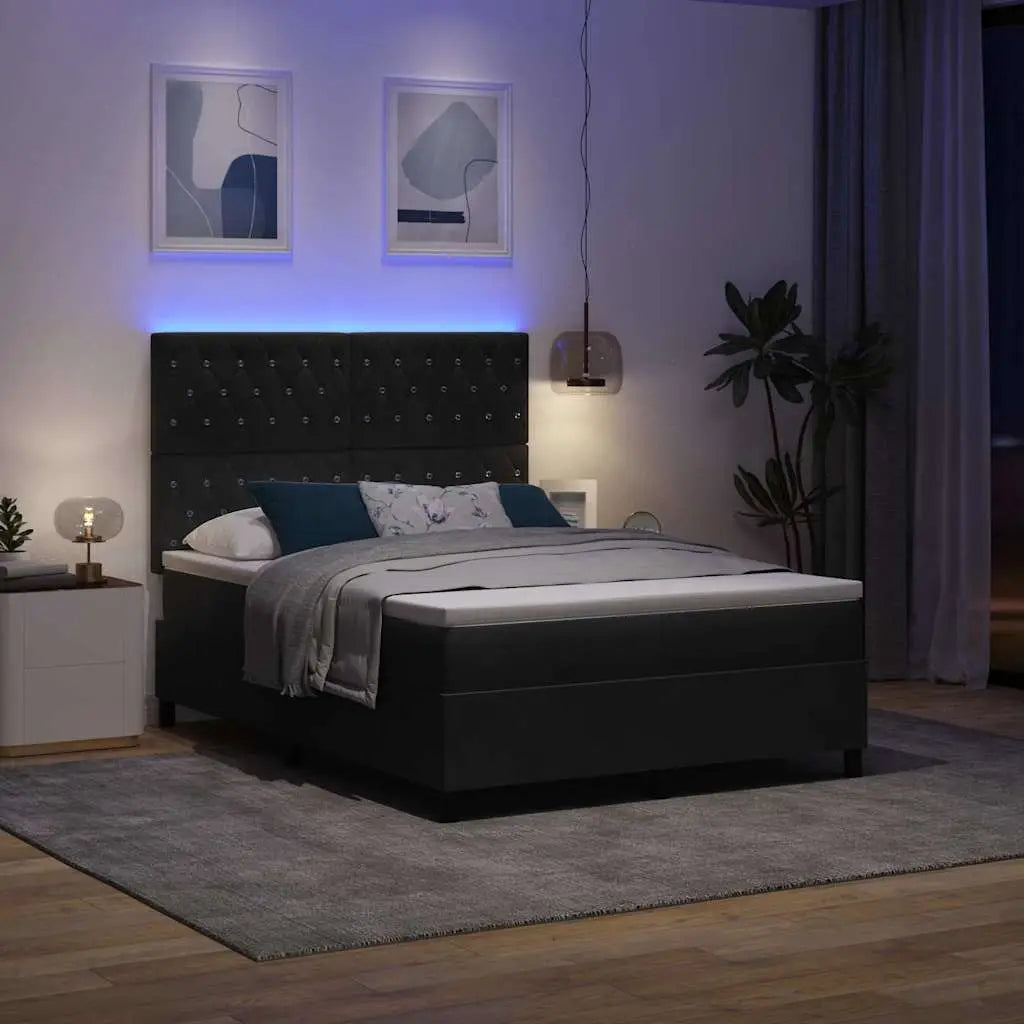 Lit à ressort LED avec matelas Noir 140 x 190 cm Velours - XIOS