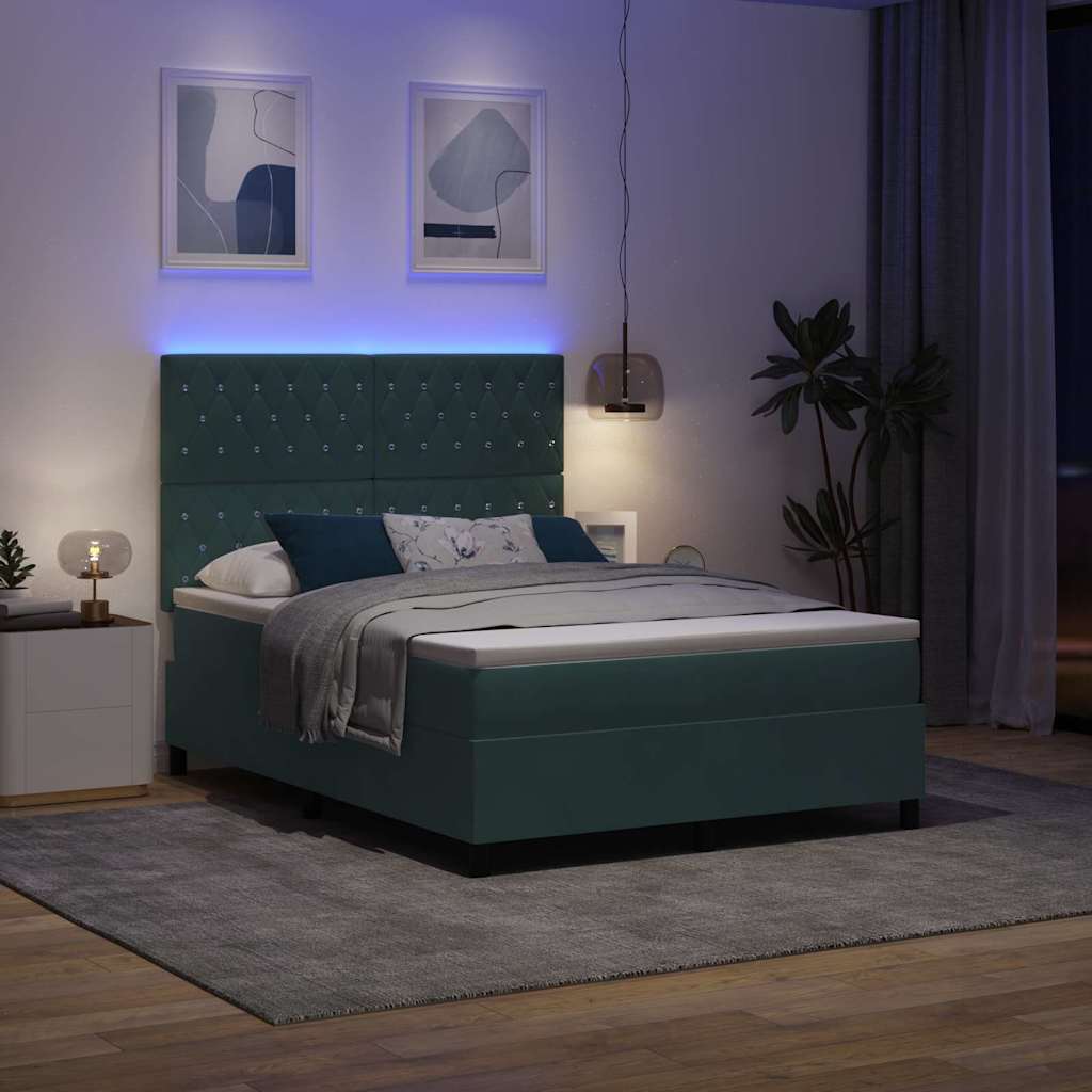 Lit à ressort LED avec matelas Vert foncé 140 x 190 cm Velours