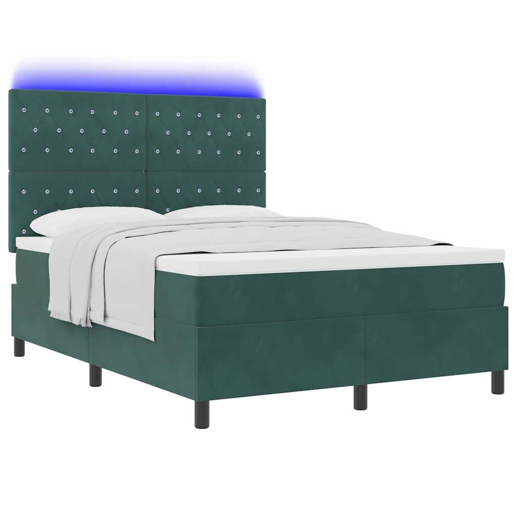 Lit à ressort LED avec matelas Vert foncé 140 x 190 cm Velours