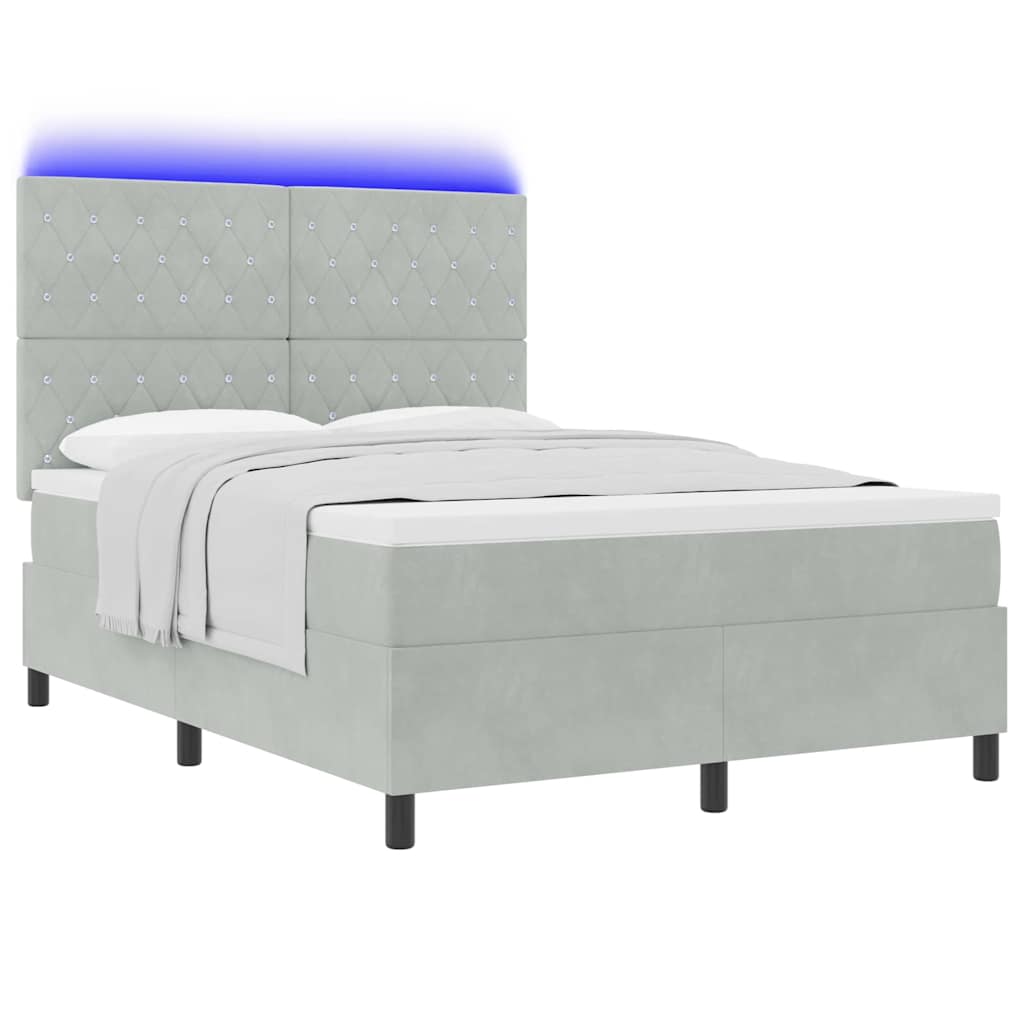 Lit à ressort LED avec matelas Gris clair 140 x 200 cm Velours