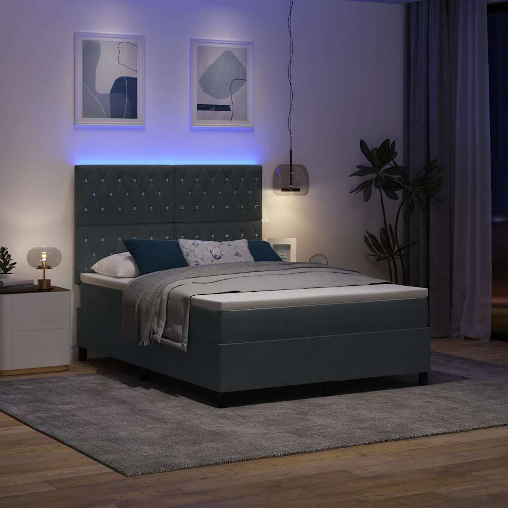 Lit à ressort LED avec matelas Gris foncé 140 x 200 cm Velours