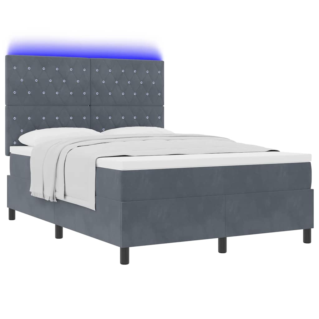 Lit à ressort LED avec matelas Gris foncé 140 x 200 cm Velours