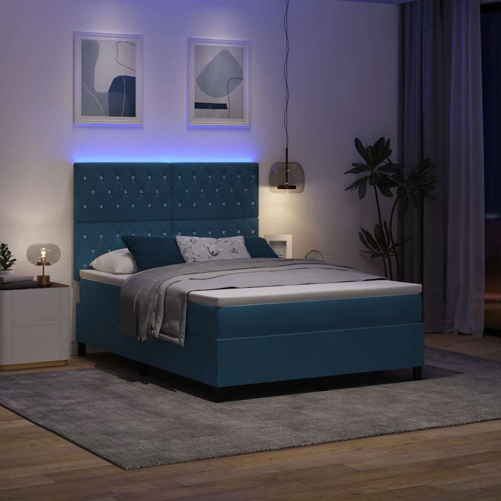 Lit à ressort LED avec matelas Bleu foncé 140 x 200 cm tissu - XIOS