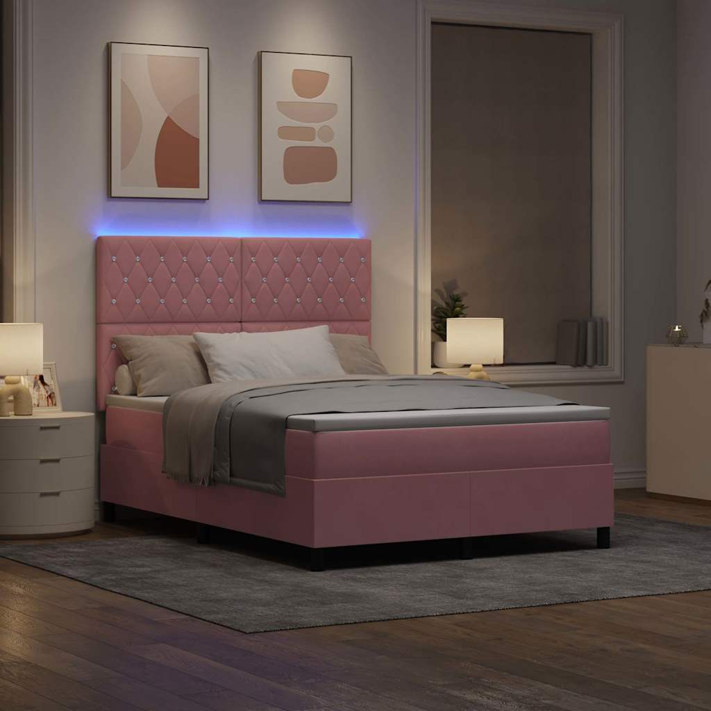 Lit à ressort LED avec matelas Rose 140 x 200 cm Velours