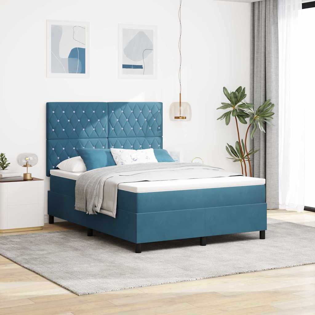 Lit à ressorts avec matelas Bleu foncé 160 x 200 cm Velours - XIOS