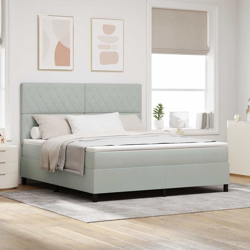 Lit à ressorts avec matelas Gris clair 180 x 200 cm Velours