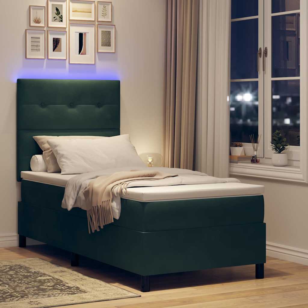 Lit à ressort LED Vert foncé 80 x 200 cm Velours