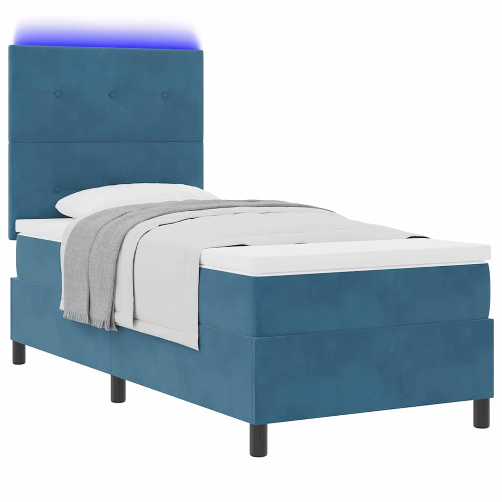 Lit à ressort LED avec matelas Bleu foncé 80 x 200 cm tissu - XIOS