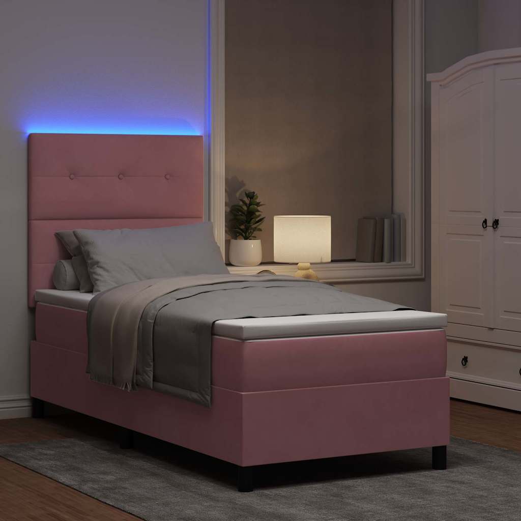 Lit à ressort LED avec tête de lit Rose 90 x 190 cm Velours