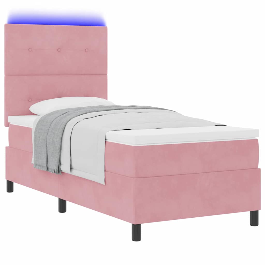 Lit à ressort LED avec tête de lit Rose 90 x 190 cm Velours