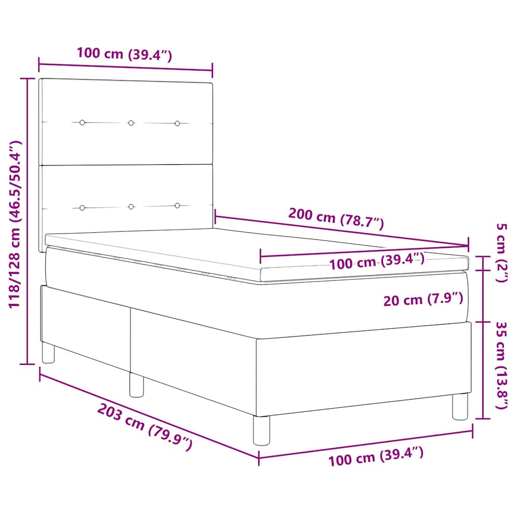 Lit à ressort LED avec matelas Bleu foncé 100 x 200 cm tissu - XIOS