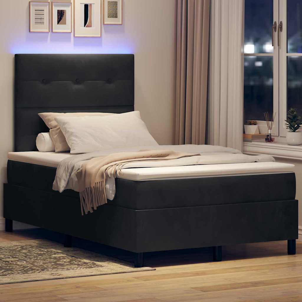 Lit à ressort LED avec tête de lit Noir 120 x 190 cm Velours - XIOS