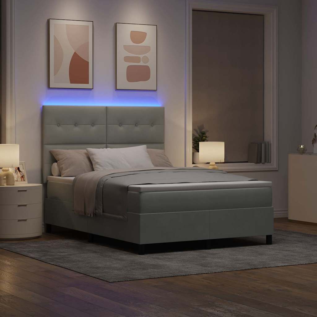 Lit à ressort LED Gris clair 140 x 190 cm Velours