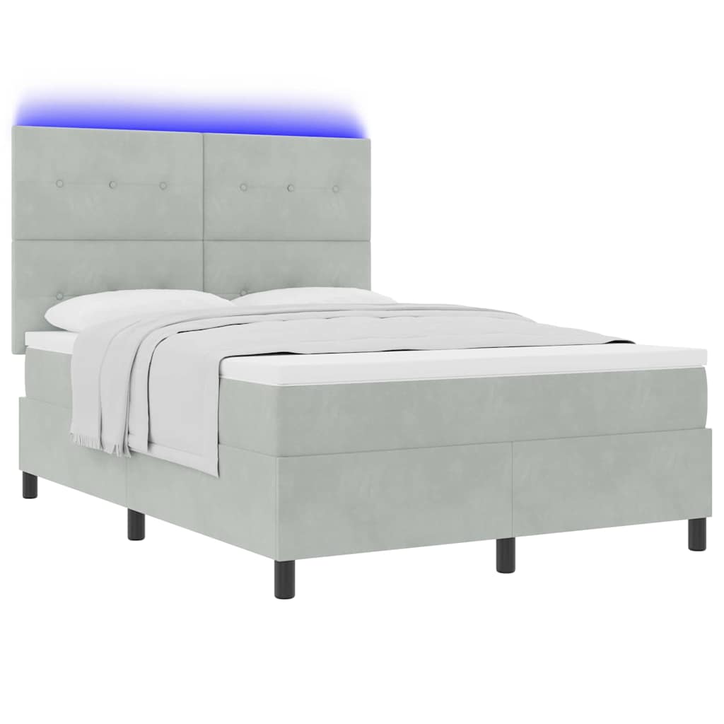 Lit à ressort LED Gris clair 140 x 190 cm Velours