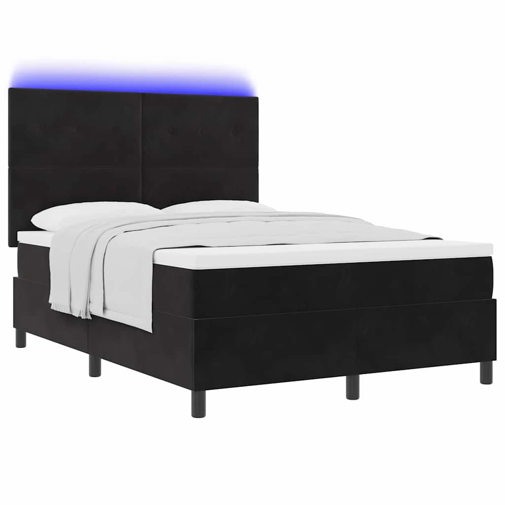 Lit à ressort LED avec tête de lit Noir 140 x 190 cm Velours - XIOS