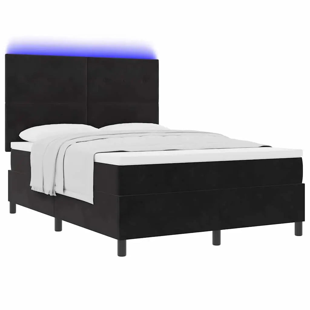 Lit à ressort LED avec tête de lit Noir 140 x 190 cm Velours - XIOS
